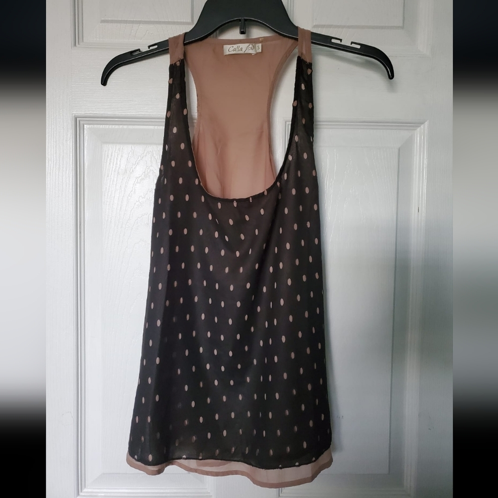 Calla Black & Cream Beige Racer Back Top Size Small